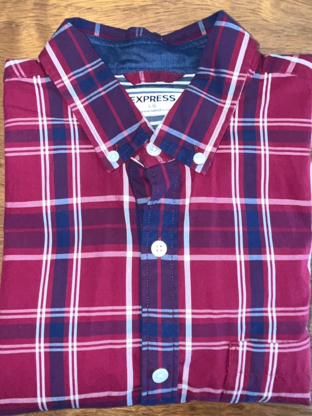 Express Red Plaid Button Down Shirt Men’s Large Classic Fit Casual